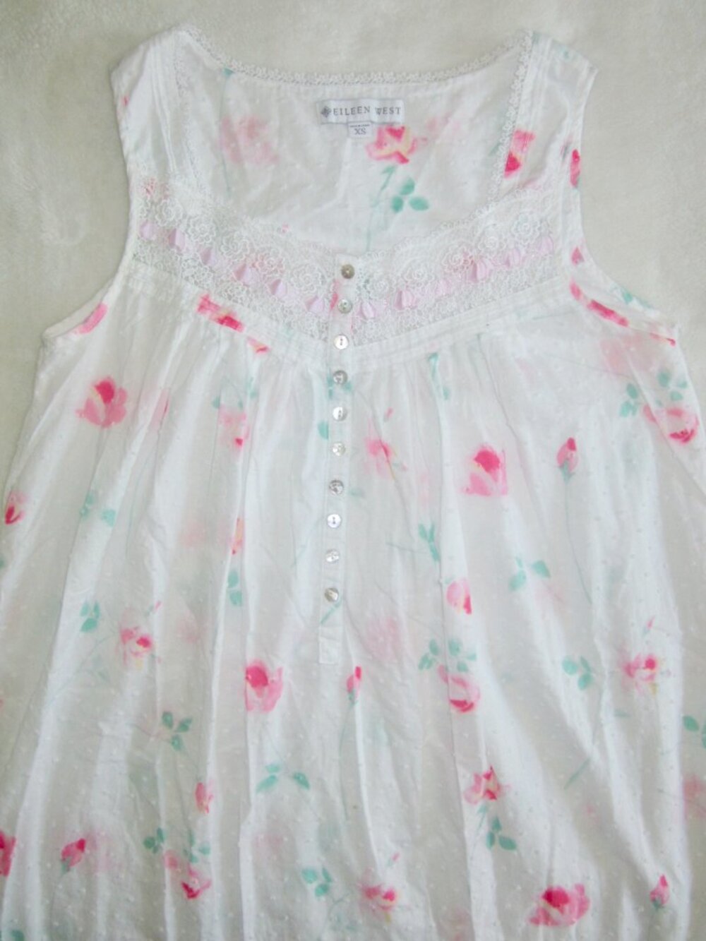 EILEEN WEST Sleeveless Cotton Nightgown Women's XS - Picture 4 of 12